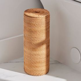 Rattan Floor Standing Toilet Paper Reserve with Lid, Rattan