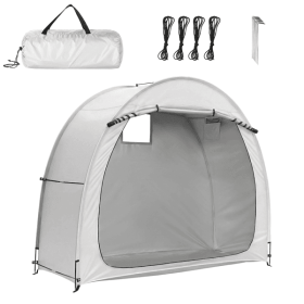 6.8x2.6FT Light Gray Arc Bicycle Storage Shed, 210D PU Silver Coated Oxford Cloth Bike Storage Tent with Fiberglass Frame