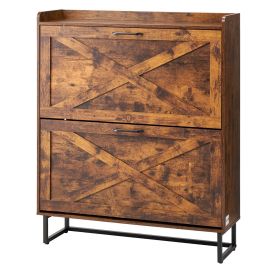VEVOR Shoe Cabinet with 2 Flip Drawers, Farmhouse Shoes Storage Cabinet with Metal Legs and Anti-Tipping Device