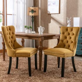 Nikki Collection Modern, High-end Tufted Solid Wood Contemporary Velvet Upholstered Dining Chair with Wood Legs Nailhead Trim 2-Pcs Set,Gloden