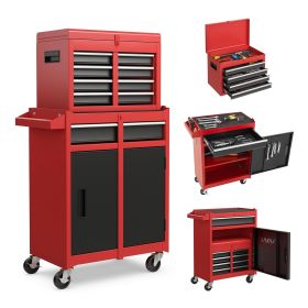 Tool Chest, 5-Drawer Rolling Tool Storage Cabinet with Detachable Top Tool Box, Liner, Universal Lockable Wheels, Adjustable Shelf, Locking Mecha