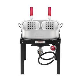 VEVOR 18 Qt Fish and Wing Fryer with Double Basket, Aluminum Propane Fish Fryer Kit, Outdoor Deep Fryer Seafood Pot with Thermometer and 58