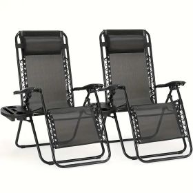 Portable Reclining Lounge Chair for Beach Camping Patio Outdoor Folding Relaxation Chair with Cup Tray and Adjustable Pillow for Poolside Garden
