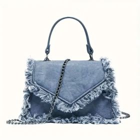 Women Mini Top Handle Raw Trim Shoulder Bags Denim Crossbody Jean Purse