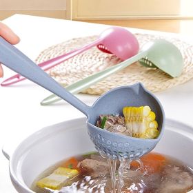 2pcs Long Handle Soup Spoon With Filter Strainer; Multi-Functional 2 In 1 Cooking Colander; Kitchen Tool For Easy Soup Preparation And Straining; (Color: Blue)