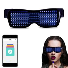 Bluetooth Led Party Glasses App Control Luminous Glasses Editable Text DIY Charge Flashing Eyewear Christmas Concert Sunglasses (Color: Blue Glasses, Ships From: China)