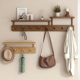 1pc Wall-Mounted Coat Rack with No-Drill Hooks | Modern Minimalist Entryway Hanger for Coats, Hats (Color: natural wood)