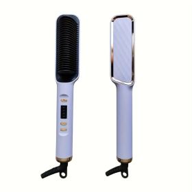 Anti-Scald Ionic Hair Straightener Brush - 110V Fast Heating with Ceramic Technology & 30 Adjustable Heat Levels - LED Display & Auto Shutoff for (Color: Deep Purple)
