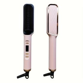 Anti-Scald Ionic Hair Straightener Brush - 110V Fast Heating with Ceramic Technology & 30 Adjustable Heat Levels - LED Display & Auto Shutoff for (Color: Pink)