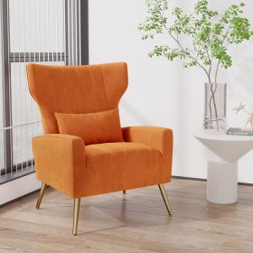 The velvet single sofa chair and modern armchair can be placed in the room, living room and reception room (Color: orange)