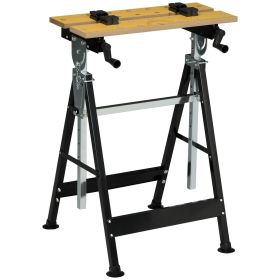 Work Bench Tool Stand with Adjustable Height and Angle, Carpenter Saw Table with 4 Clamps, Steel Frame, 220lbs Capacity (Color: Nature Wood, Black)